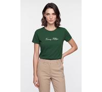 Kurzarmshirt TOMMY HILFIGER "SCRIPT REG C-NK SS T-SHIRT", Damen, Gr. L (42/44), grün (deep evergrün), Single Jersey, Obermaterial: 100% Baumwolle, unifarben, regular fit normal, Rundhals, Shirts, Baum