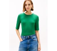 Kurzarmshirt TOMMY HILFIGER "SLIM 5X2 RIB C-NK 1/2 SLV mit Rundhals und Rippstruktur", Damen, Gr. M (38), nouveau grün, Single Jersey, Obermaterial: 95% Viskose, 5% Elasthan, unifarben, figurbetont no