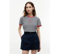 Kurzarmshirt TOMMY HILFIGER "TH ROUNDAL REG C-NK SS TEE", Damen, Gr. XL (46), breton stripe schwarz night navy, ecru, Single Jersey, Obermaterial: 65% Lyocell, 32% Baumwolle, 3% Elasthan, gemustert, g