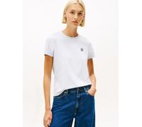 Kurzarmshirt TOMMY HILFIGER "TH SCRIPT REG C-NK SS TEE", Damen, Gr. M (38), weiß (morning sky blau), Single Jersey, Obermaterial: 95% Baumwolle, 5% Elasthan, unifarben, regular fit normal, Rundhals, S