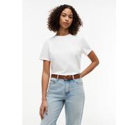 Kurzarmshirt TOMMY HILFIGER "TH SCRIPT REG C-NK SS TEE", Damen, Gr. XL (46), ecru, Single Jersey, Obermaterial: 95% Baumwolle, 5% Elasthan, unifarben, regular fit normal, Rundhals, eingesetzt abgestep
