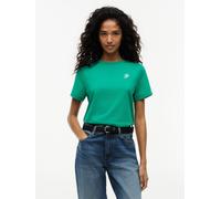 Kurzarmshirt TOMMY HILFIGER "TH SCRIPT REG C-NK SS TEE", Damen, Gr. XL (46), grün (courtside grün), Single Jersey, Obermaterial: 95% Baumwolle, 5% Elasthan, unifarben, regular fit normal, Rundhals, ei