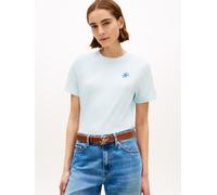 Kurzarmshirt TOMMY HILFIGER "TH SCRIPT REG C-NK SS TEE", Damen, Gr. XL (46), keepsake blau, Single Jersey, Obermaterial: 95% Baumwolle, 5% Elasthan, unifarben, gerade normal, Rundhals, Shirts (1514006