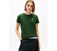 Kurzarmshirt TOMMY HILFIGER "TH SCRIPT REG C-NK SS TEE", Damen, Gr. XS (34), national forest, Single Jersey, Obermaterial: 95% Baumwolle, 5% Elasthan, unifarben, regular fit normal, Rundhals, Shirts,