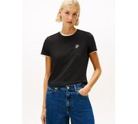 Kurzarmshirt TOMMY HILFIGER "TH SCRIPT REG C-NK SS TEE", Damen, Gr. XS (34), schwarz, Single Jersey, Obermaterial: 95% Baumwolle, 5% Elasthan, unifarben, regular fit normal, Rundhals, Shirts, Stretch,