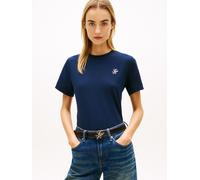 Kurzarmshirt TOMMY HILFIGER "TH SCRIPT REGULAR C-NECK SHORT SLEEVE TEE", Damen, Gr. M (40), schwarz night navy, Single Jersey, Obermaterial: 95% Baumwolle, 5% Elasthan, unifarben, gerade normal, Rundh
