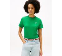 Kurzarmshirt TOMMY HILFIGER "TH SCRIPT REGULAR C-NECK SHORT SLEEVE TEE", Damen, Gr. S (36/38), grün (courtside grün), Single Jersey, Obermaterial: 95% Baumwolle, 5% Elasthan, unifarben, gerade normal,
