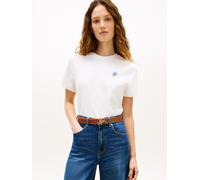 Kurzarmshirt TOMMY HILFIGER "TH SCRIPT REG C-NK SS TEE", Damen, Gr. XS (34), ecru, Single Jersey, Obermaterial: 95% Baumwolle, 5% Elasthan, unifarben, gerade normal, Rundhals, Shirts (77222124-XS) ecr