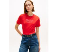 Kurzarmshirt TOMMY HILFIGER "TILT GRAPHIC REG C-NK SS TEE", Damen, Gr. S (36/38), fireworks, Single Jersey, Obermaterial: 100% Baumwolle, bedruckt, unifarben, normal, Rundhals, Shirts, mit großem Logo