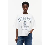 Kurzarmshirt TOMMY HILFIGER "VARSITY CREST RLX SS T-SHIRT", Damen, Gr. XS (34), weiß (ecru), Single Jersey, Obermaterial: 100% Baumwolle, bedruckt, relaxed fit normal, Rundhals, Shirts, Baumwolle, rel