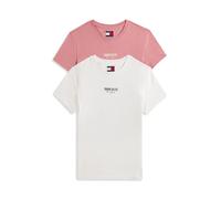 Kurzarmshirt TOMMY JEANS "TJW 2PACK ESSENTIAL LOGO 2 TEE", Damen, Gr. L (40), beige (ecru, tahiti berry), Single Jersey, Obermaterial: 100% Baumwolle, bedruckt, Rundhals, Shirts (83274128-L) ecru, tah