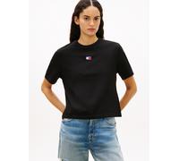 Kurzarmshirt TOMMY JEANS "TJW BXY BADGE TEE EXT", Damen, Gr. L, schwarz, Single Jersey, Obermaterial: 100% Baumwolle, unifarben, gerade hüftlang, Rundhals, abgesteppte Kante, Shirts, im Boxy Fit (7510