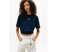Kurzarmshirt TOMMY JEANS "TJW BXY BADGE TEE EXT", Damen, Gr. XL (42), schwarz night navy, Single Jersey, Obermaterial: 100% Baumwolle, gerade hüftlang, Rundhals, abgesteppte Kante, Shirts, im Boxy Fit