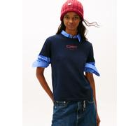 Kurzarmshirt TOMMY JEANS "TJW REG ESSENTIAL LOGO 2 TEE EXT", Damen, Gr. XXXL(46), schwarz night navy, Single Jersey, Obermaterial: 100% Baumwolle, bedruckt, regular fit, Rundhals, Shirts (82698366-XXX