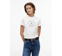 Kurzarmshirt TOMMY JEANS "TJW REG HERITAGE LOGO SS TEE", Damen, Gr. M (40), weiß (ecru), Single Jersey, Obermaterial: 100% Baumwolle, bedruckt, normal, Rundhals, Shirts, Baumwolle, regular fit (182798