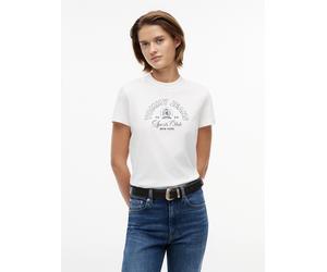 Kurzarmshirt TOMMY JEANS "TJW REG HERITAGE LOGO SS TEE", Damen, Gr. XL (46), weiß (ecru), Single Jersey, Obermaterial: 100% Baumwolle, bedruckt, normal, Rundhals, Shirts, Baumwolle, regular fit (18279