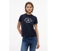 Kurzarmshirt TOMMY JEANS "TJW REG HERITAGE LOGO SS TEE", Damen, Gr. XS (34), blau (schwarz night navy), Single Jersey, Obermaterial: 100% Baumwolle, bedruckt, normal, Rundhals, Shirts, Baumwolle, regu