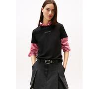 Kurzarmshirt TOMMY JEANS "TJW REG LINEAR SS TEE", Damen, Gr. L (40), schwarz, Single Jersey, Obermaterial: 70% Baumwolle, 30% Viskose, unifarben, regular fit, Rundhals, Shirts (90066554-L) schwarz