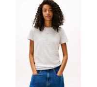 Kurzarmshirt TOMMY JEANS "TJW REG LINEAR SS TEE", Damen, Gr. M (38), grau (lt grau htr), Single Jersey, Obermaterial: 70% Baumwolle, 30% Viskose, meliert, unifarben, regular fit, Rundhals, Shirts (689