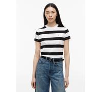 Kurzarmshirt TOMMY JEANS "TJW REG S FLAG JERSEY SS TEE EXT", Damen, Gr. XL (46), schwarz-weiß (schwarz, stripe), Single Jersey, Obermaterial: 100% Baumwolle, gestreift, normal, Rundhals, Shirts, Baumw