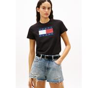 Kurzarmshirt TOMMY JEANS "TJW REG TJ FLAG SS TEE", Damen, Gr. M (38), schwarz, Single Jersey, Obermaterial: 100% Baumwolle, unifarben, regular fit, Rundhals, Shirts (23745343-M) schwarz