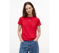 Kurzarmshirt TOMMY JEANS "TJW REG US LINEAR SS TEE", Damen, Gr. M (40), rot (amaryllis rot), Single Jersey, Obermaterial: 70% Baumwolle, 30% Viskose, bedruckt, regular fit normal, Rundhals, Shirts, Ba