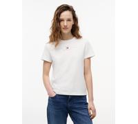 Kurzarmshirt TOMMY JEANS "TJW REG US LINEAR SS TEE", Damen, Gr. XL (46), weiß (ecru), Single Jersey, Obermaterial: 70% Baumwolle, 30% Viskose, bedruckt, regular fit normal, Rundhals, Shirts, Baumwollm