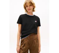 Kurzarmshirt TOMMY JEANS "TJW REG WAVY FLAG SS TEE EXT", Damen, Gr. L (40), schwarz, Single Jersey, Obermaterial: 100% Baumwolle, unifarben, regular fit normal, Rundhals, abgesteppte Kante, Shirts, To