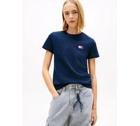 Kurzarmshirt TOMMY JEANS "TJW REG WAVY FLAG SS TEE EXT", Damen, Gr. S (36), schwarz night navy, Single Jersey, Obermaterial: 100% Baumwolle, unifarben, regular fit normal, Rundhals, abgesteppte Kante,