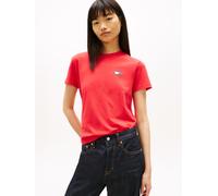 Kurzarmshirt TOMMY JEANS "TJW REG WAVY FLAG SS TEE EXT", Damen, Gr. XS (34), rot alert, Single Jersey, Obermaterial: 100% Baumwolle, unifarben, regular fit normal, Rundhals, abgesteppte Kante, Shirts,