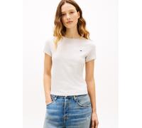 Kurzarmshirt TOMMY JEANS "TJW SLIM C-NECK TEE", Damen, Gr. XS (34), ice grau heather, Single Jersey, Obermaterial: 100% Baumwolle, meliert, slim fit hüftlang, Rundhals, abgesteppt, Shirts Kurzarmshirt
