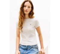Kurzarmshirt TOMMY JEANS "TJW SLIM C-NECK TEE", Damen, Gr. XS (34), weiß (ice grau heather), Single Jersey, Obermaterial: 100% Baumwolle, meliert, slim fit hüftlang, Rundhals, abgesteppt, Shirts, mit