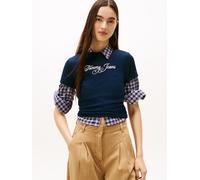 Kurzarmshirt TOMMY JEANS "TJW SLIM ESS LOGO 1 RIB TEE EXT", Damen, Gr. XXXL(46), schwarz night navy, Single Jersey, Obermaterial: 95% Baumwolle, 5% Elasthan, bedruckt, figurbetont, Rundhals, Shirts, i