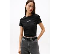 Kurzarmshirt TOMMY JEANS "TJW SLIM ESS LOGO 1 TEE EXT", Damen, Gr. XXXL(46), schwarz, Single Jersey, Obermaterial: 70% Baumwolle, 30% Viskose, unifarben, slim fit, Rundhals, Shirts Kurzarmshirt (83797