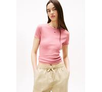 Tommy Jeans Damen T-Shirt Kurzarm Essential Rib Slim Fit, Rosa (Tahiti Berry), M