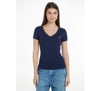 Tommy Jeans T-Shirt TJW Slim Essential Rib DW0DW17385 V-Ausschnitt Damen Blau L