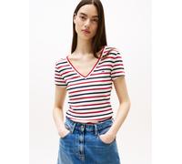 Tommy Jeans Slim Fit T-Shirt mit V-Ausschnitt in Rot, Größe M