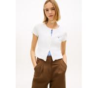 Kurzarmshirt TOMMY JEANS "TJW SS RIB TOP IM", Damen, Gr. M (38), ecru, Rippware, Obermaterial: 95% Baumwolle, 5% Elasthan, unifarben, figurbetont normal, Rundhals, gewellter Abschluss, Shirts Kurzarms