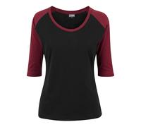 Kurzarmshirt URBAN CLASSICS "Urban Classics Damen Ladies 3/4 Contrast Raglan Tee", Damen, Gr. S, schwarz, burgundy, 100% Baumwolle, mehrfarbig, normal, Balconnet, Shirts (83732307-S) schwarz, burgundy