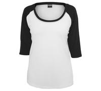 Kurzarmshirt URBAN CLASSICS "Urban Classics Damen Ladies 3/4 Contrast Raglan Tee", Damen, Gr. S, weiß, schwarz, 100% Baumwolle, mehrfarbig, normal, Balconnet, Shirts (40247867-S) weiß, schwarz