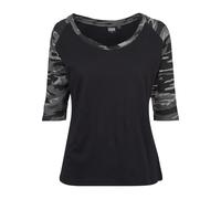 Kurzarmshirt URBAN CLASSICS "Urban Classics Damen Ladies 3/4 Contrast Raglan Tee", Damen, Gr. XS, schwarz, schwarzcamo, 100% Baumwolle, mehrfarbig, normal, Balconnet, Shirts (17216934-XS) schwarz, sch