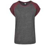 Kurzarmshirt URBAN CLASSICS "Urban Classics Damen Ladies Contrast Raglan Tee", Damen, Gr. 4XL, charcoal, rotwine, 60% Baumwolle, 40% Polyester, mehrfarbig, normal, Rundhals, Shirts (76489956-4XL) char