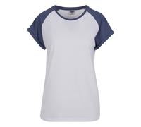 Kurzarmshirt URBAN CLASSICS "Urban Classics Damen Ladies Contrast Raglan Tee", Damen, Gr. S, weiß, vintageblau, 60% Baumwolle, 40% Polyester, mehrfarbig, normal, Rundhals, Shirts (88767328-S) weiß, vi