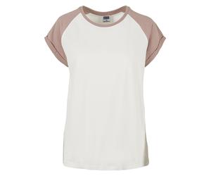 Kurzarmshirt URBAN CLASSICS "Urban Classics Damen Ladies Contrast Raglan Tee", Damen, Gr. XXL, weiß (sandweiß, duskrose), 60% Baumwolle, 40% Polyester, mehrfarbig, normal, Rundhals, Shirts (19857359-X