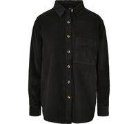 Kurzarmshirt URBAN CLASSICS "Urban Classics Damen Ladies Corduroy Oversized Shirt", Damen, Gr. L, schwarz, 100% Baumwolle, unifarben, oversize, amerikanischer Ausschnitt, Shirts (75829504-L) schwarz