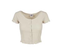 Kurzarmshirt URBAN CLASSICS "Urban Classics Damen Ladies Cropped Button Up Rib Tee", Damen, Gr. 4XL, softseagrass, 97% Baumwolle, 3% Elasthan, unifarben, slim fit, eckiger Ausschnitt, Shirts (69188069