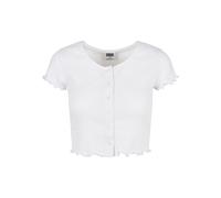 Kurzarmshirt URBAN CLASSICS "Urban Classics Damen Ladies Cropped Button Up Rib Tee", Damen, Gr. 4XL, weiß, 97% Baumwolle, 3% Elasthan, unifarben, slim fit, eckiger Ausschnitt, Shirts (77449647-4XL) we