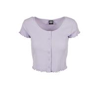 Kurzarmshirt URBAN CLASSICS "Urban Classics Damen Ladies Cropped Button Up Rib Tee", Damen, Gr. 5XL, lila, 97% Baumwolle, 3% Elasthan, unifarben, slim fit, eckiger Ausschnitt, Shirts (90312234-5XL) li