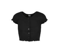 Kurzarmshirt URBAN CLASSICS "Urban Classics Damen Ladies Cropped Button Up Rib Tee", Damen, Gr. M, schwarz, 97% Baumwolle, 3% Elasthan, unifarben, slim fit, eckiger Ausschnitt, Shirts (50325638-M) sch