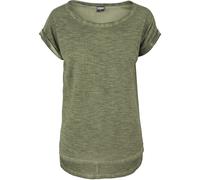 Kurzarmshirt URBAN CLASSICS "Urban Classics Damen Ladies Long Back Shaped Spray Dye Tee", Damen, Gr. XS, olive, 100% Baumwolle, loose fit, U-Boot-Ausschnitt, Shirts (33948552-XS) olive